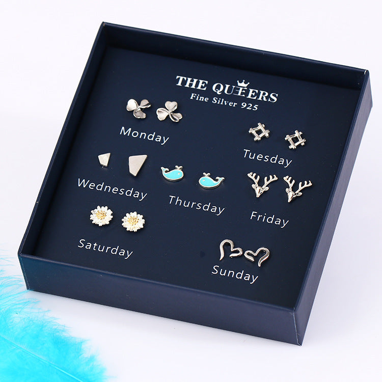 Fashion 925 Silver Needle Asymmetrical Earrings Gift Set