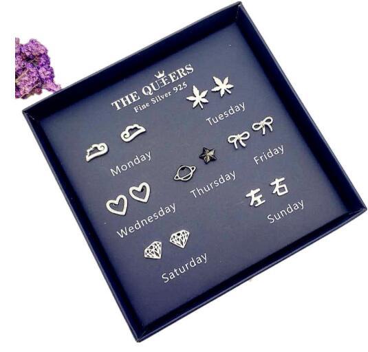 Fashion 925 Silver Needle Asymmetrical Earrings Gift Set