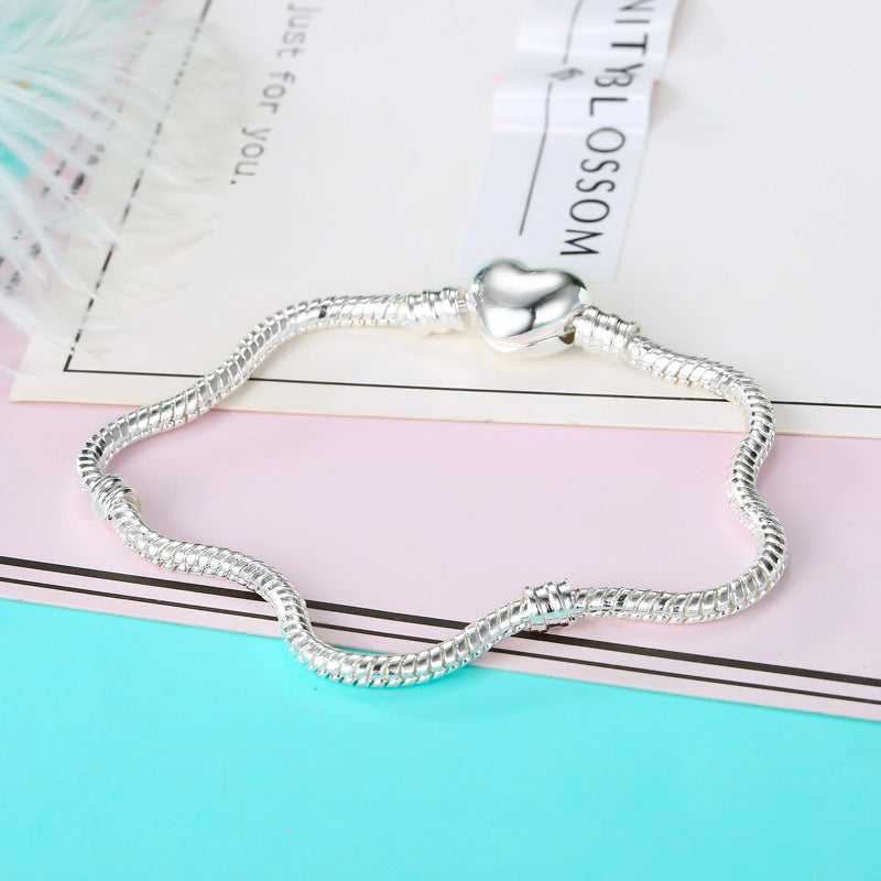 Silver White Love Heart Basic Chain Bracelet