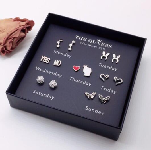 Fashion 925 Silver Needle Asymmetrical Earrings Gift Set