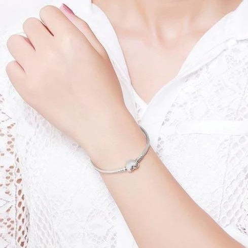 Silver White Love Heart Basic Chain Bracelet