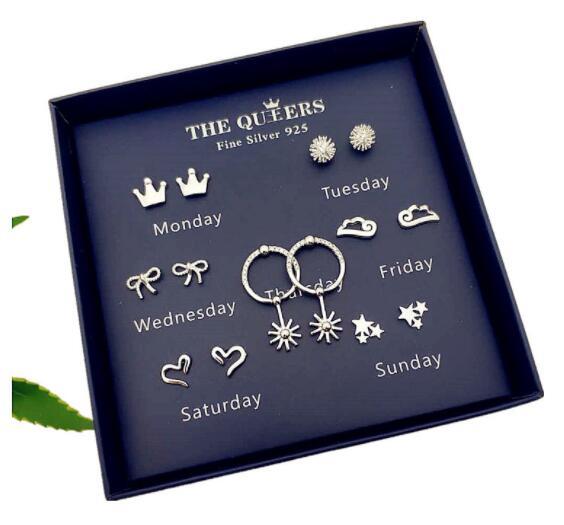 Fashion 925 Silver Needle Asymmetrical Earrings Gift Set