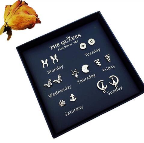 Fashion 925 Silver Needle Asymmetrical Earrings Gift Set