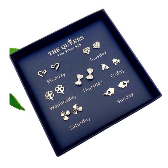 Fashion 925 Silver Needle Asymmetrical Earrings Gift Set