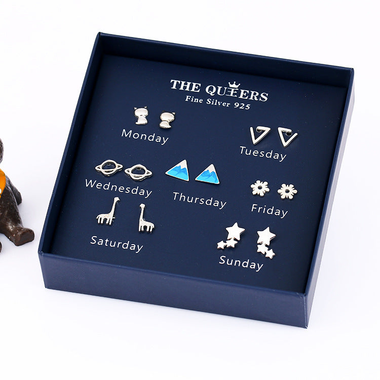 Fashion 925 Silver Needle Asymmetrical Earrings Gift Set