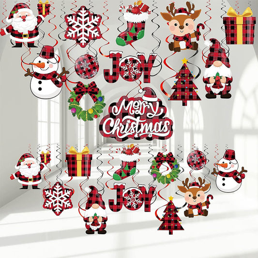 30 Pieces Santa Claus Elk Snowflake Sign Hanging Swirls Decoration