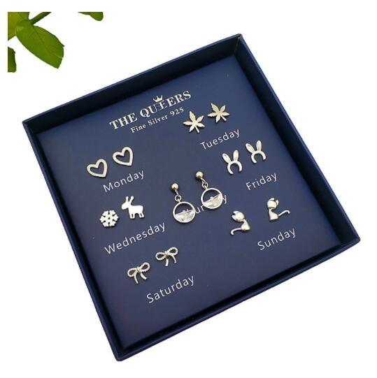 Fashion 925 Silver Needle Asymmetrical Earrings Gift Set