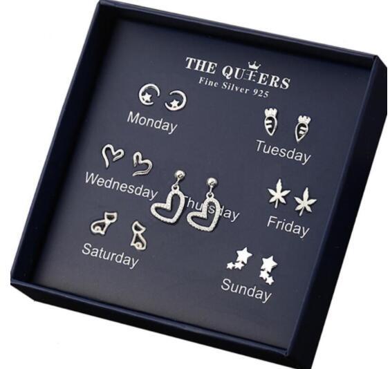 Fashion 925 Silver Needle Asymmetrical Earrings Gift Set