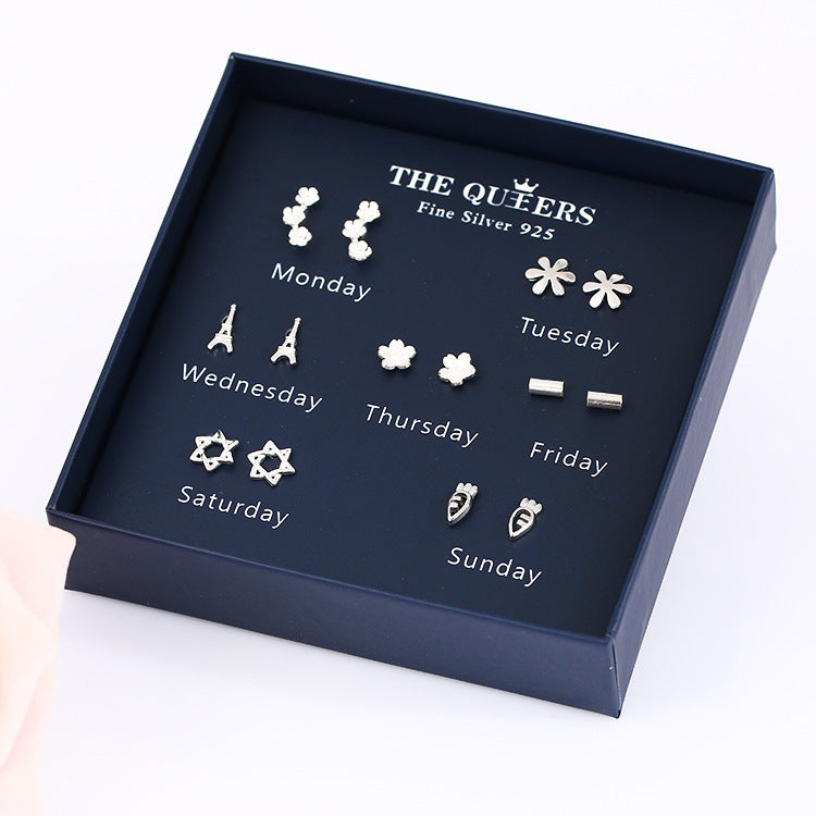 Fashion 925 Silver Needle Asymmetrical Earrings Gift Set