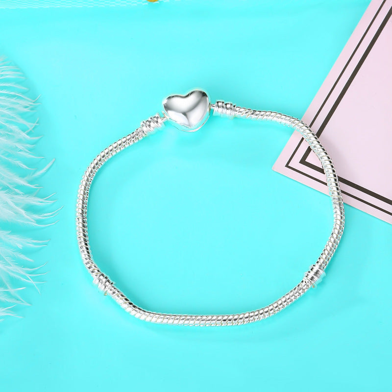 Silver White Love Heart Basic Chain Bracelet