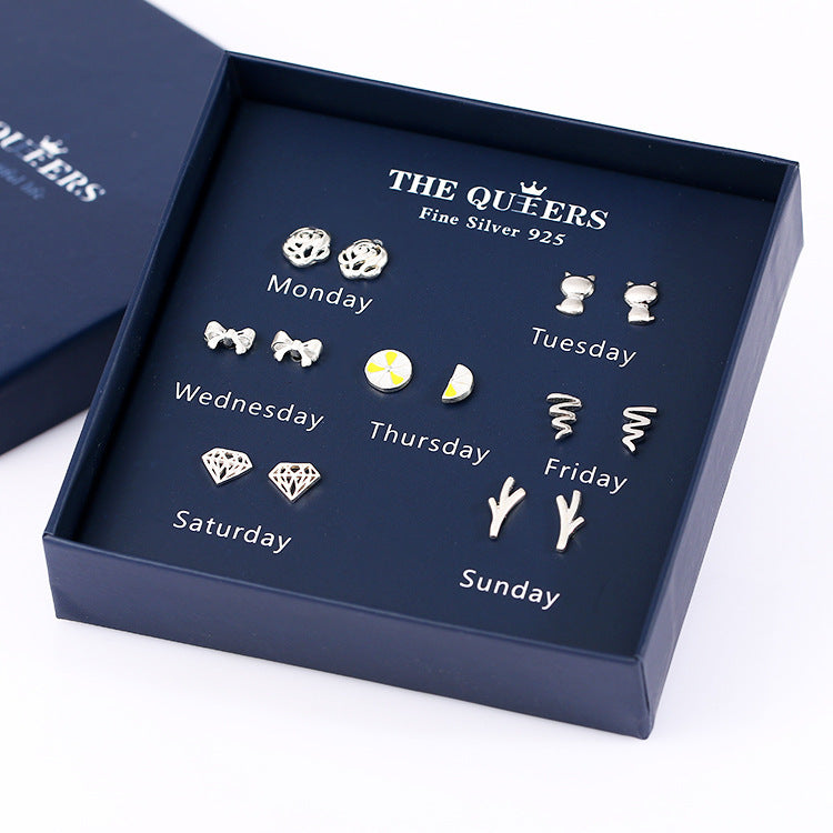 Fashion 925 Silver Needle Asymmetrical Earrings Gift Set