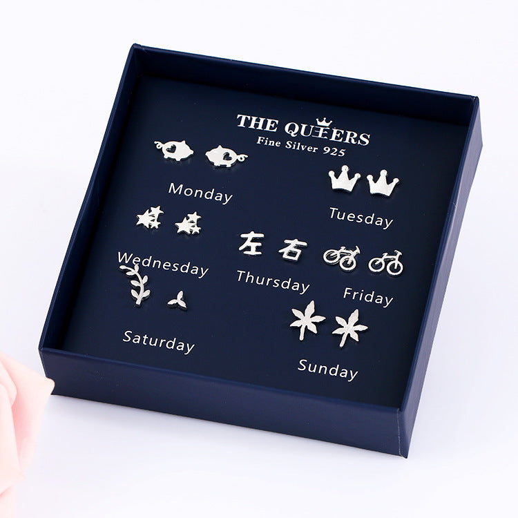 Fashion 925 Silver Needle Asymmetrical Earrings Gift Set