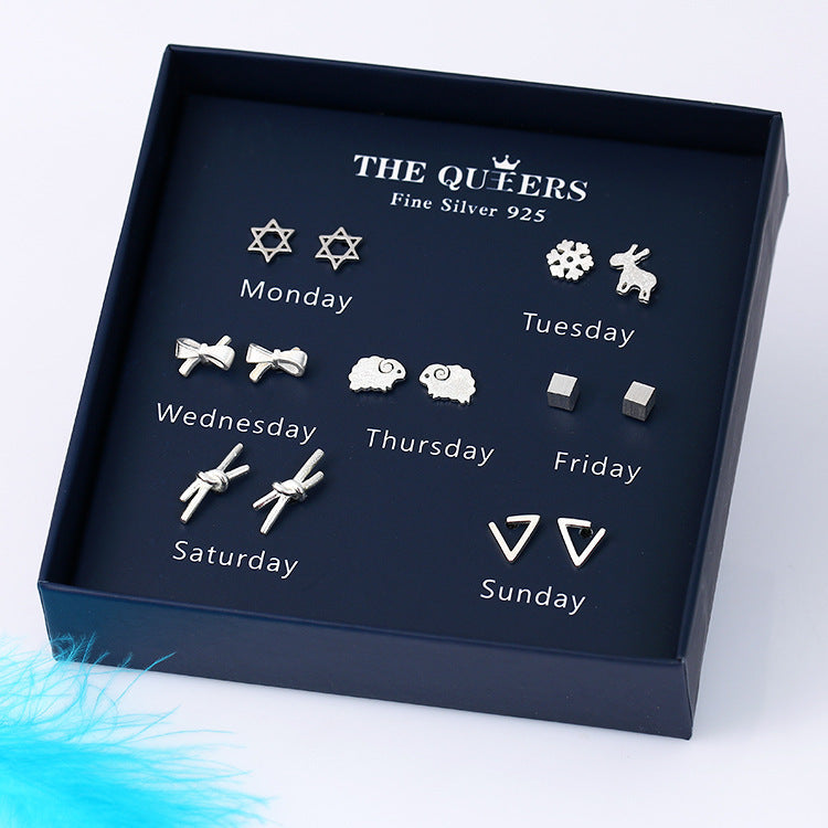 Fashion 925 Silver Needle Asymmetrical Earrings Gift Set