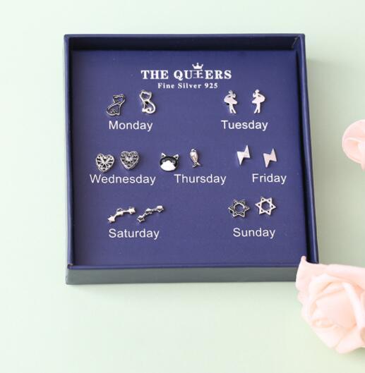 Fashion 925 Silver Needle Asymmetrical Earrings Gift Set