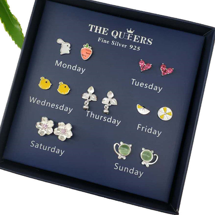 Fashion 925 Silver Needle Asymmetrical Earrings Gift Set