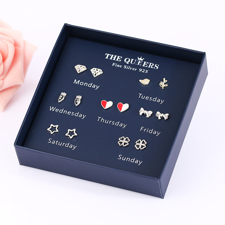 Fashion 925 Silver Needle Asymmetrical Earrings Gift Set