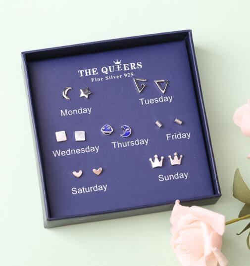 Fashion 925 Silver Needle Asymmetrical Earrings Gift Set