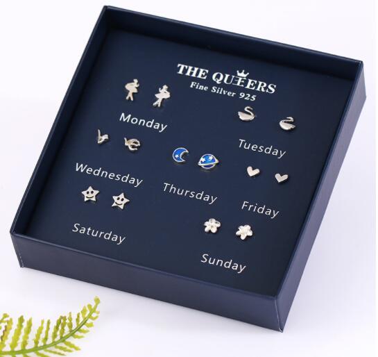 Fashion 925 Silver Needle Asymmetrical Earrings Gift Set