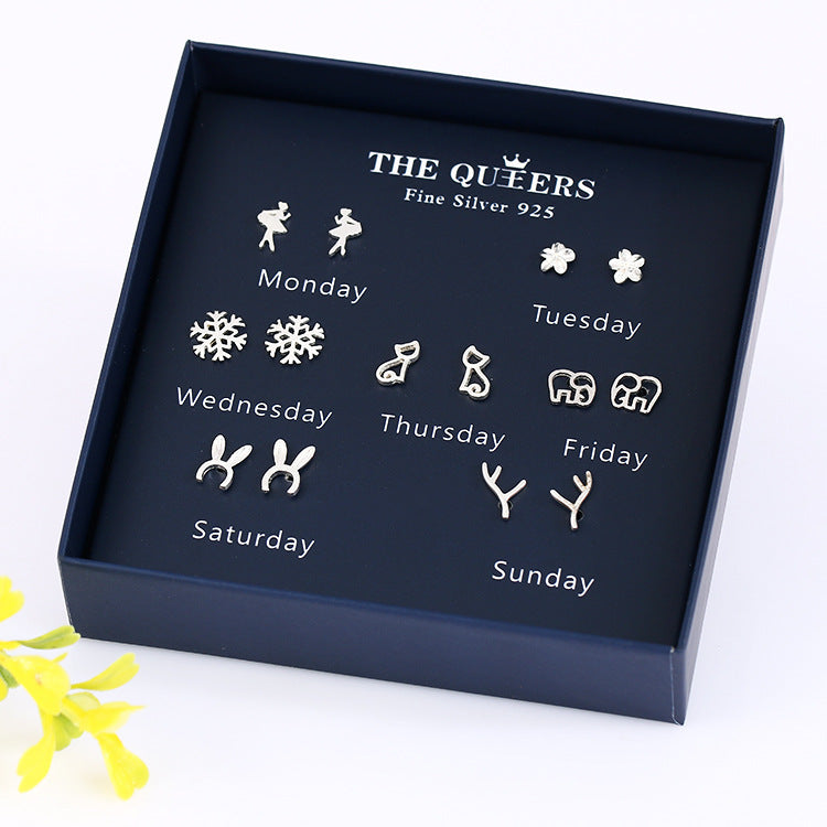 Fashion 925 Silver Needle Asymmetrical Earrings Gift Set