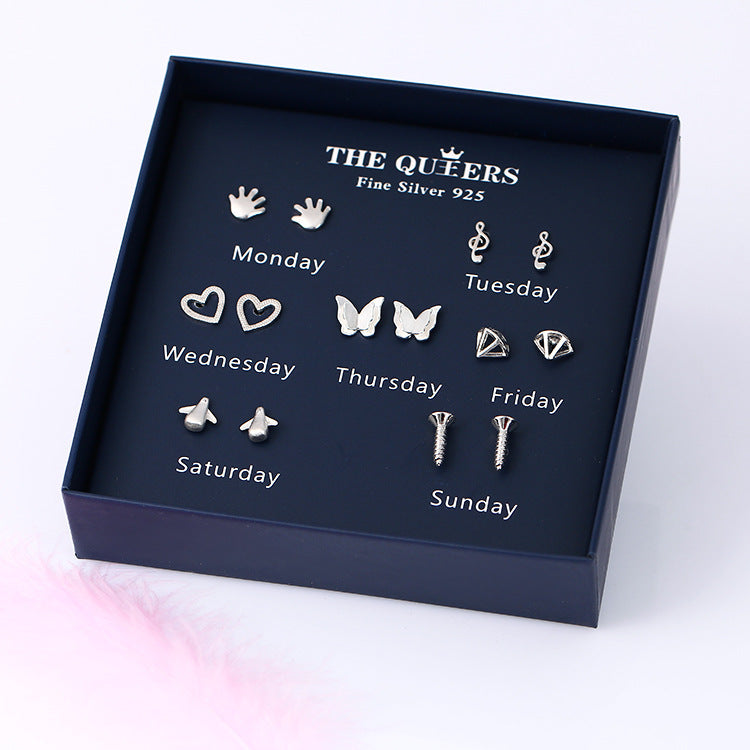 Fashion 925 Silver Needle Asymmetrical Earrings Gift Set