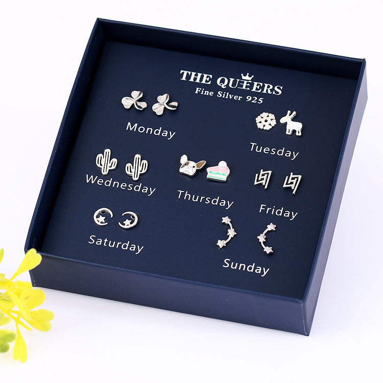 Fashion 925 Silver Needle Asymmetrical Earrings Gift Set