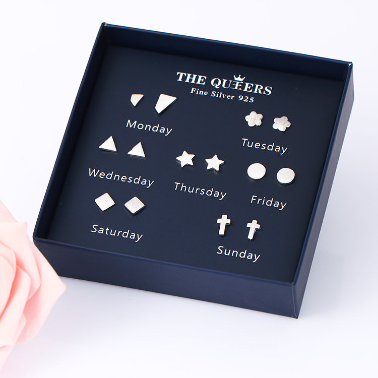 Fashion 925 Silver Needle Asymmetrical Earrings Gift Set