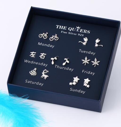 Fashion 925 Silver Needle Asymmetrical Earrings Gift Set