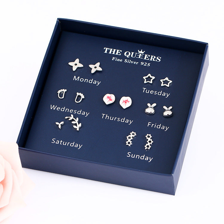 Fashion 925 Silver Needle Asymmetrical Earrings Gift Set