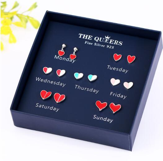 Fashion 925 Silver Needle Asymmetrical Earrings Gift Set