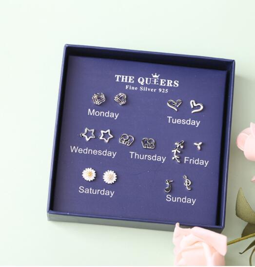 Fashion 925 Silver Needle Asymmetrical Earrings Gift Set