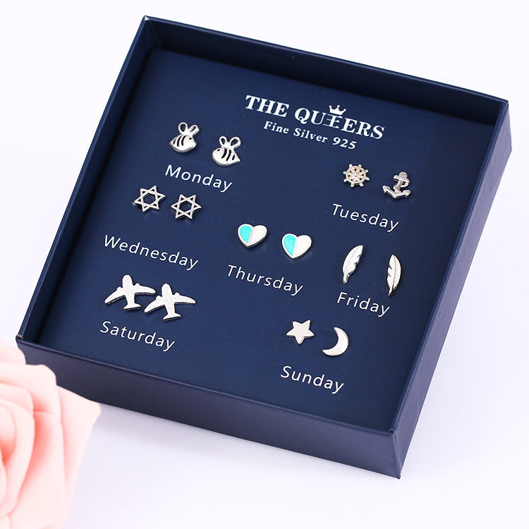 Fashion 925 Silver Needle Asymmetrical Earrings Gift Set