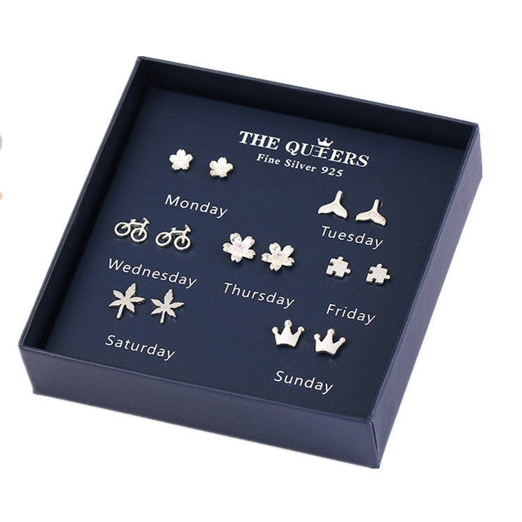 Fashion 925 Silver Needle Asymmetrical Earrings Gift Set